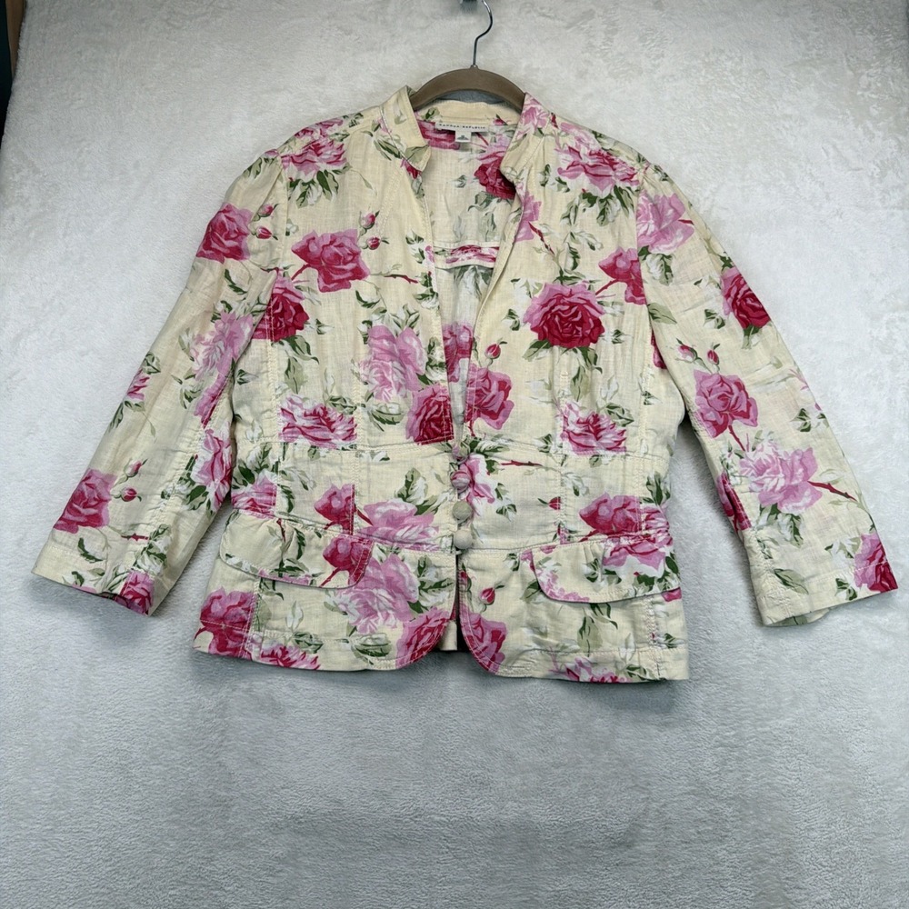 Banana Republic Blazer Womens 12 Linen Blend Floral Rose Print Cottagecore